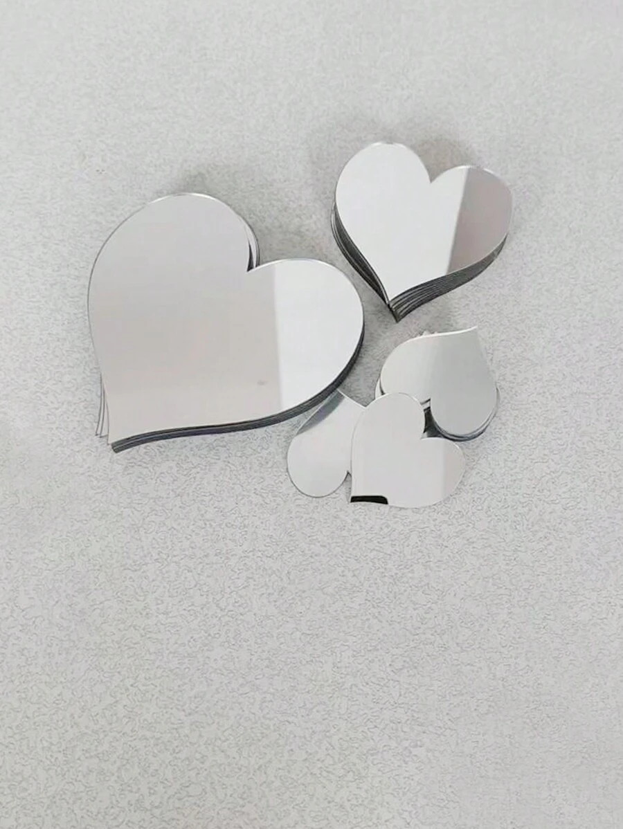 10 piezas de adhesivos en forma de corazón de espejo acrílico plateado, calcomanías de espejo cosmético DIY - Plateado - Ver 1