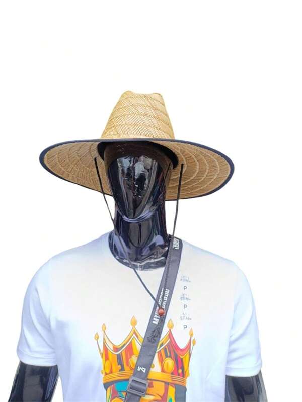 Chapéu De Palha com Borda Preta / Trançado Surf / Praia