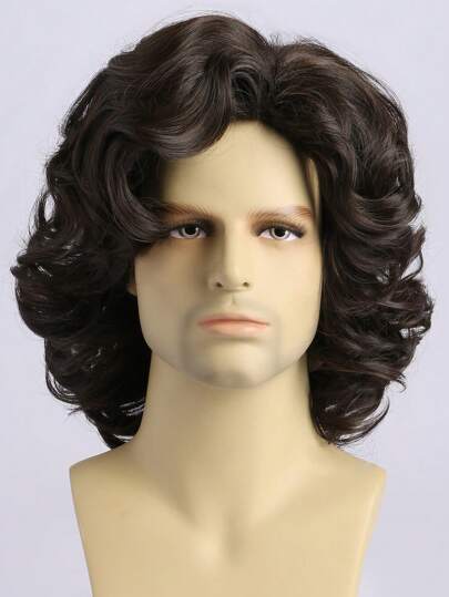 Men's Fashionable And Handsome Fluffy Short Curled 14 Inch Brown Synthetic Fiber Wig, Suitable For Daily Wear, Holidays, Masquerade, Halloween Costumes, And Festival Parties