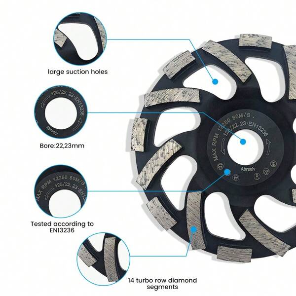 1pc Diamond Grinding Wheel, Diameter:125mm, Inner Orifice 22.23mm