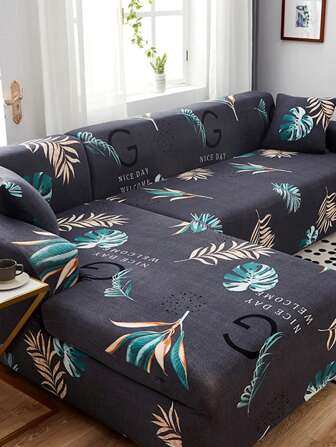 1pc Leaf Plant Pattern Stretch Sofa Cover, Modern Printed Design, Dust And Dirt Resistant, Suitable For Home, Classroom, Hotel, 3 Seater, 2 Seater, Sofa Seat Cover