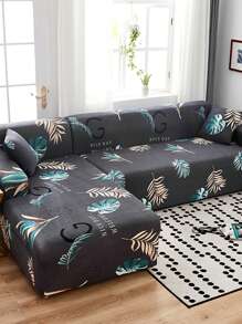 1 件叶植物图案弹力沙发套，现代印花设计，防尘防污，适用于家庭、教室、酒店、3 人座、2 人座、沙发座套