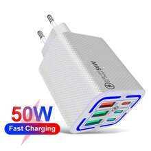 50 W 3 USB+3 PD Ladegerät, Schnellladenetzteil kompatibel mit den neuesten Apple-Geräten wie 16, 15, 14, 13, 12, iPad Tablets und anderen Smartphones, Ultrahochgeschwindiges Laden geeignet für Reisen, Büro, Studentenwohnheim und Zuhause mit mehreren Anschlüssen