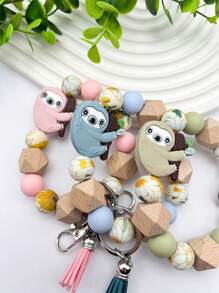 1pc Sloth Silicone Beaded Tassel Keychain, Bag Charm, Keyring, Gift For Friends - Multicolor - View 6