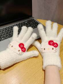 Sanrio 1 Par de Luvas Cartoon Hello Kitty, Forro Térmico Grosso, Fofo, à Prova de Vento, Adequado para Ciclismo no Outono e Inverno