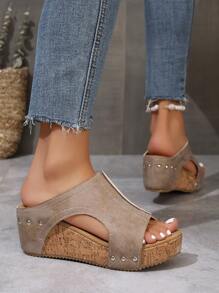 Vintage Peep Toe Peep-Toe Sandals For Women, Beige/Black Anti-Slip Thick Bottom Wedge Heels Outdoor/Beach Slippers, Comfortable High Heels