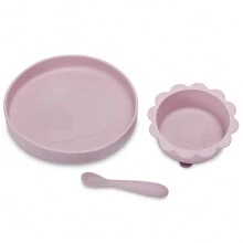 Zestaw 3 szt., miska dla kota, talerzyk i łyżeczka dla kota, silikonowa miska, silikonowy talerzyk i silikonowa łyżeczka, dla dzieci, odporny na ciepło, łatwy w czyszczeniu, nadaje się do mikrofalówki i zmywarki