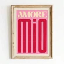 1pc Modern Colorful Print Amore Mio Poster Wall Art Love Canvas Painting For Living Room Home Decor Valentine's Day Gift Idea No Frame, Valentine's Day