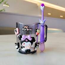 ( Sanrio) 2pcs Cute Cartoon KT Cat And Pudding Dog Toothbrush Holder Combination Set - PP Material, Suitable For Men And Women, Toothbrush Holder And Mouthwash Cup, Comes With Toothbrush And DIY Stickers Home Bathroom Decor Fall Decor Back To School