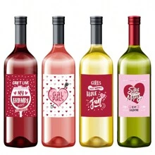 10pcs Valentine's Day Wine Bottle Labels Stickers, Romantic Heart Pattern Wine & Champagne Bottle Labels For Valentines Anniversary Party Decorations, Unique Gift Idea Valentine's Day - Multicolor - View 3