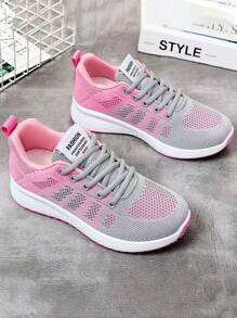 ISPORTE Nuevos zapatos deportivos casuales, ligeros y de moda, de color rosa, zapatos casuales superiores transpirables con cordones delanteros, zapatos para correr cómodos y versátiles. - Rosa - Ver 5