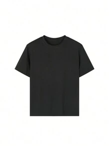 4件套男童及儿童纯白色圆领短袖T恤，柔软舒适，适合温暖天气穿着，儿童服装 - 黑色 - 查看 5