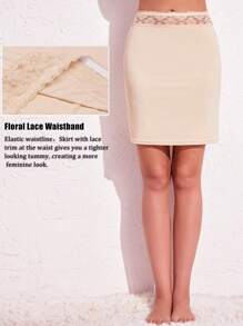 1pc Simple And Fashionable Women's Anti-Exposure And Anti-Transparent Lace Elastic Slit Lining Skirt