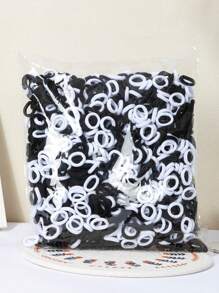 100/200/300/500/780/1000 件 弹力发带 橡皮筋 发圈 防滑马尾辫夹 适合女孩日常使用 - 黑與白 - 查看 2