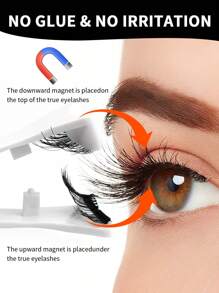 1 Pair Magnetic False Eyelashes Kit With Mirror & Applicator Glue-Free Eyelashes 3D Natural Manga Eyelashes Cat Eye Fluffy Faux Mink Eye Lashes With Tweezers Makeup Tool For Beauty Travel,Reusable Magnetic Eyelashes No Glue Needed 3D Natural Magnetic False Eyelashes Portable Cosmetic Tool,Magnetic Eyelash Set - Natural Looking, Magnetic Adhesion, No Glue Or Eyeliner Needed, Lightweight & Reusable, Comes With Tweezers For Easy Application - 黑色 - 查看 8