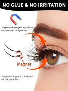 1 Pair Magnetic False Eyelashes Kit With Mirror & Applicator Glue-Free Eyelashes 3D Natural Manga Eyelashes Cat Eye Fluffy Faux Mink Eye Lashes With Tweezers Makeup Tool For Beauty Travel,Reusable Magnetic Eyelashes No Glue Needed 3D Natural Magnetic False Eyelashes Portable Cosmetic Tool,Magnetic Eyelash Set - Natural Looking, Magnetic Adhesion, No Glue Or Eyeliner Needed, Lightweight & Reusable, Comes With Tweezers For Easy Application - 黑色 - 查看 7