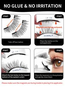 1 Pair Magnetic False Eyelashes Kit With Mirror & Applicator Glue-Free Eyelashes 3D Natural Manga Eyelashes Cat Eye Fluffy Faux Mink Eye Lashes With Tweezers Makeup Tool For Beauty Travel,Reusable Magnetic Eyelashes No Glue Needed 3D Natural Magnetic False Eyelashes Portable Cosmetic Tool,Magnetic Eyelash Set - Natural Looking, Magnetic Adhesion, No Glue Or Eyeliner Needed, Lightweight & Reusable, Comes With Tweezers For Easy Application - 黑色 - 查看 5