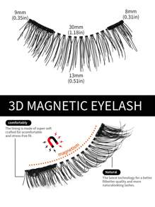 1 Pair Magnetic False Eyelashes Kit With Mirror & Applicator Glue-Free Eyelashes 3D Natural Manga Eyelashes Cat Eye Fluffy Faux Mink Eye Lashes With Tweezers Makeup Tool For Beauty Travel,Reusable Magnetic Eyelashes No Glue Needed 3D Natural Magnetic False Eyelashes Portable Cosmetic Tool,Magnetic Eyelash Set - Natural Looking, Magnetic Adhesion, No Glue Or Eyeliner Needed, Lightweight & Reusable, Comes With Tweezers For Easy Application - 黑色 - 查看 6
