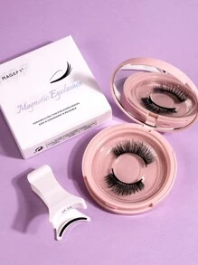 1 Pair Magnetic False Eyelashes Kit With Mirror & Applicator Glue-Free Eyelashes 3D Natural Manga Eyelashes Cat Eye Fluffy Faux Mink Eye Lashes With Tweezers Makeup Tool For Beauty Travel,Reusable Magnetic Eyelashes No Glue Needed 3D Natural Magnetic False Eyelashes Portable Cosmetic Tool,Magnetic Eyelash Set - Natural Looking, Magnetic Adhesion, No Glue Or Eyeliner Needed, Lightweight & Reusable, Comes With Tweezers For Easy Application - 黑色 - 查看 4