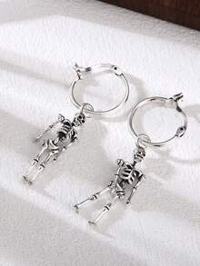 1 par de pendientes colgantes de estilo skull retro oscuro de plata de ley 925, adecuado para uso diario de mujeres