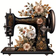 1/2/3pcs Sewing Machine With Flowers Heat Transfer Sticker, DIY Iron-On Clothing Supplies & Appliques For Clothes, T-Shirt Making, Pillow Decorating - Multicolor - View 1