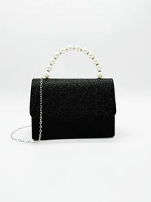 Damen Party Handtasche - einfarbige Perlen Handtasche, einfaches und elegantes vielseitiges Design, mit Strass verziert für Abendpartys