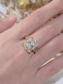 Nhẫn nữ xếp chồng sang trọng bằng bạc Sterling 925 không gây dị ứng 2 carat - Hoàn hảo cho váy dự tiệc, có hộp đựng quà tặng tinh tế. - Vàng - Xem 3