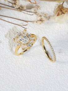 Nhẫn nữ xếp chồng sang trọng bằng bạc Sterling 925 không gây dị ứng 2 carat - Hoàn hảo cho váy dự tiệc, có hộp đựng quà tặng tinh tế. - Vàng - Xem 6