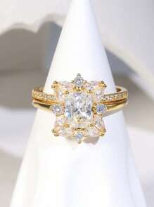 Nhẫn nữ xếp chồng sang trọng bằng bạc Sterling 925 không gây dị ứng 2 carat - Hoàn hảo cho váy dự tiệc, có hộp đựng quà tặng tinh tế. - Vàng - Xem 2