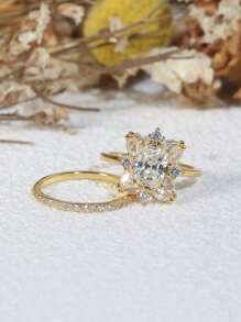 Nhẫn nữ xếp chồng sang trọng bằng bạc Sterling 925 không gây dị ứng 2 carat - Hoàn hảo cho váy dự tiệc, có hộp đựng quà tặng tinh tế. - Vàng - Xem 4