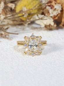 Nhẫn nữ xếp chồng sang trọng bằng bạc Sterling 925 không gây dị ứng 2 carat - Hoàn hảo cho váy dự tiệc, có hộp đựng quà tặng tinh tế. - Vàng - Xem 5