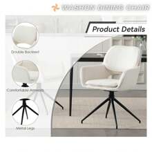 WAHSON OFFICE CHAIRS 2PCS Wahson Dining Chair Dining Chair With Armrests Backrest Swivel Kitchen Chair Comfortable Living Room Chair With Metal Legs, Faux Fur, White - White - View 5