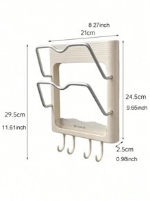 1pc Wall Mounted Curling Iron Holder, No-Drill Bathroom Bedroom Countertop Storage Rack With Hooks, Heat Resistant - Multicolor - View 4