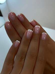 24Pcs/Set New Short Square Press-On Nails, Minimalist French Style Fashion Nail Kit Including 1 Scrubbing Strip And 1 Clear Gel Nail, White Gift Box Suitable For Girls Women Party Dance Wedding Birthday Daily Wear Nail Supplies Nails - Multicolor - View 2