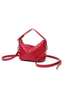 Nouveau sac fourre-tout pour femmes de forme de boîte à lunch avec design nuage tressé, sac à bandoulière carré décontracté rouge Ankula, petit sac à main polyvalent et à la mode - Rouge foncé - Voir 2
