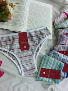 Kit 5 Striped Cotton Panties Comfort Lingerie Printed Women's Intimate Fashion Comfortable Women's Thong Set - Nhiều màu - Xem 4