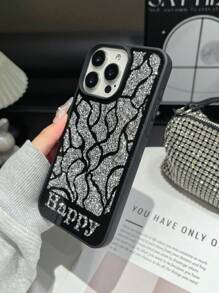 1 pieza Funda de teléfono personalizada con espejo de cristal y strass en plata, regalo de cumpleaños personalizado con número de la suerte y letra para parejas, compatible con /