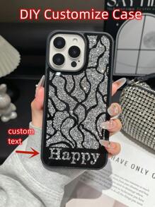 1 pieza Funda de teléfono personalizada con espejo de cristal y strass en plata, regalo de cumpleaños personalizado con número de la suerte y letra para parejas, compatible con /