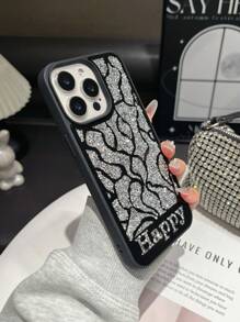 1 pieza Funda de teléfono personalizada con espejo de cristal y strass en plata, regalo de cumpleaños personalizado con número de la suerte y letra para parejas, compatible con /