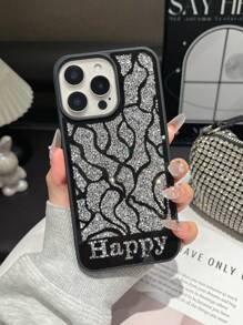 1 pieza Funda de teléfono personalizada con espejo de cristal y strass en plata, regalo de cumpleaños personalizado con número de la suerte y letra para parejas, compatible con /