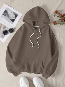 Sudadera con capucha para mujer, sudadera deportiva, manga larga, estampado de oso de dibujos animados, adecuada para otoño e invierno, sencilla y generosa, moda casual - Gris - Ver 2