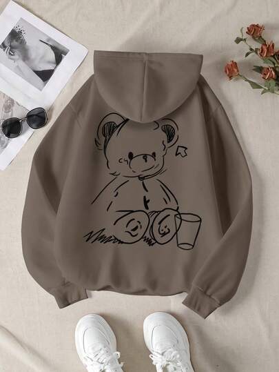 Women's Hoodie Sports Hoodie Autumn And Winter Long Sleeves Fashion Hooded Cartoon Bear Print Suitable For Autumn And Winter, Simple And Generous Fashion Casual