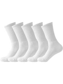 5 Pairs/Sets Of Men's Spring And Summer Solid Color Crew Socks Combination Suitable For Daily Use In The Gym, Fall