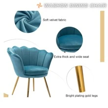 WAHSON OFFICE CHAIRS 1PC Wahson Velvet Armchair Armchair With Gold Legs, Comfortable Bedroom Armchair Relax Chair For Living Room/Bedroom - 淺藍色 - 查看 6