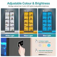 HNEBC Tall Storage Cabinet Up To 70", LED Kitchen Pantry Cabinet With Human Body Induction, 5 Tier Bookcase Display Cabinet With Adjustable Shelves For Living Room Office - 灰色 - 查看 11