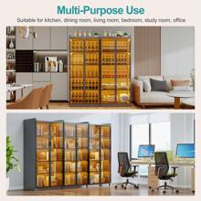 HNEBC Tall Storage Cabinet Up To 70", LED Kitchen Pantry Cabinet With Human Body Induction, 5 Tier Bookcase Display Cabinet With Adjustable Shelves For Living Room Office - 灰色 - 查看 3