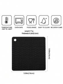 Pack Of 4, Multi-Purpose Silicone Thermal Insulation Pad, Microwave Oven Pad, Kitchen Thermal Pad, Hot Dish Thermal Insulation Pad, Placemat, Suitable For Hot Pot Pots, Bowls, Kitchen Counters, Heat Resistant - Black - View 3