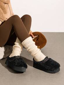 Women's Slipper Boots Short Ankle Platform Heighten Faux Fur Lining Snow Slippers Classic EVA Anti-Slip Outdoor Winter Furry Fuzzy Shoes For Valentine's Day Gift - màu đen - Xem 3