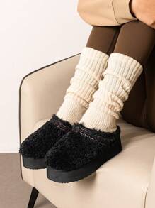 Women's Slipper Boots Short Ankle Platform Heighten Faux Fur Lining Snow Slippers Classic EVA Anti-Slip Outdoor Winter Furry Fuzzy Shoes For Valentine's Day Gift - màu đen - Xem 4