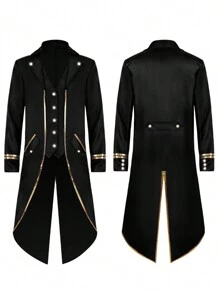 Men's Steampunk Victorian Era Jacket Gothic Tailcoat Costume Vintage Tailcoat Viking Renaissance Pirate Attire, Halloween Jacket - Black - View 3